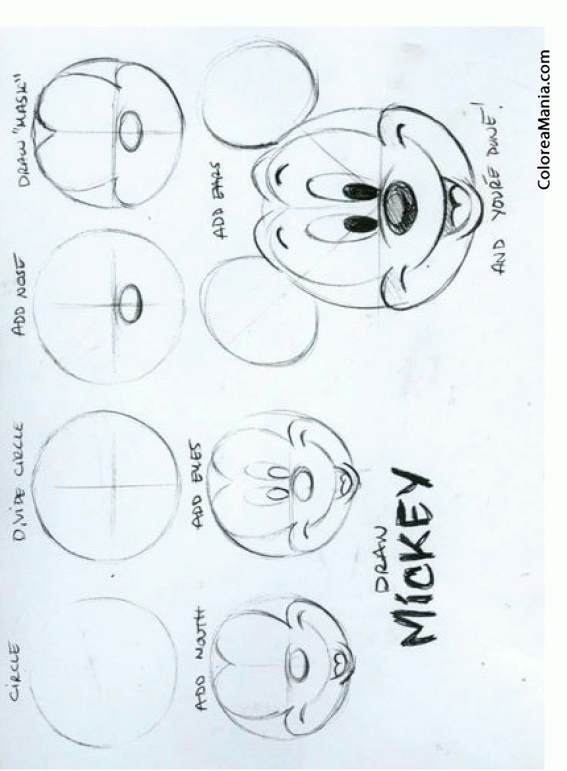 Colorear Como dibujar cabeza Mickey Mouse