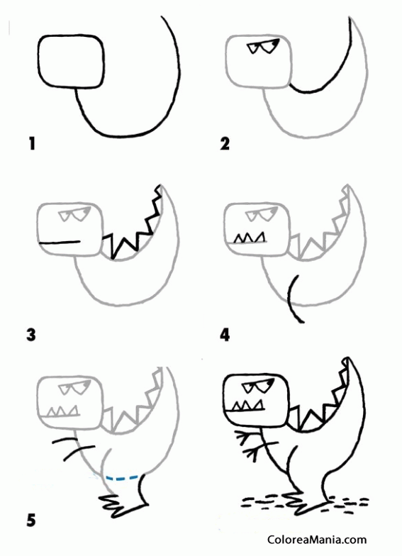 Colorear Dibujar pequeño dinosaurio (Cómo dibujar animales), dibujo para  colorear gratis