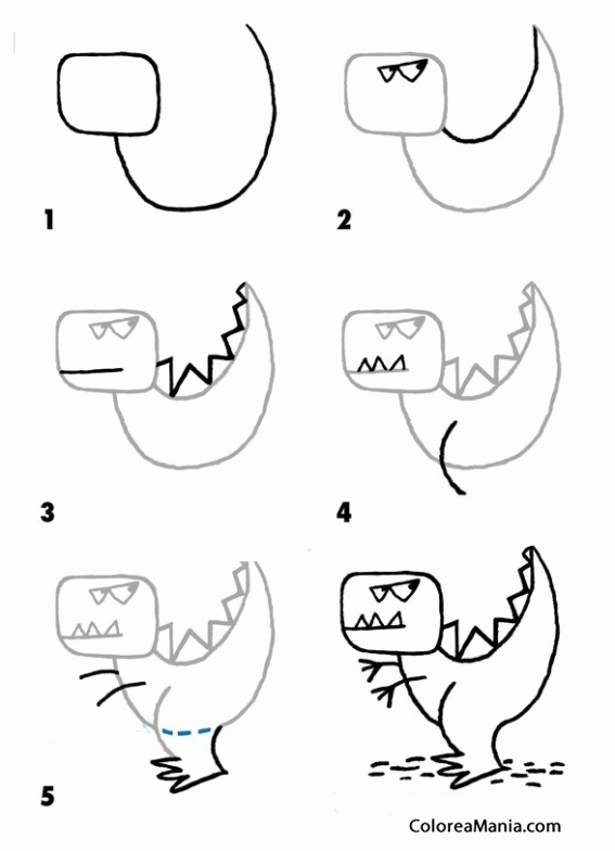Colorear Dibujar pequeño dinosaurio (Cómo dibujar animales), dibujo para colorear gratis Colorear Dibujar pequeño dinosaurio (Cómo dibujar animales), dibujo para colorear gratis