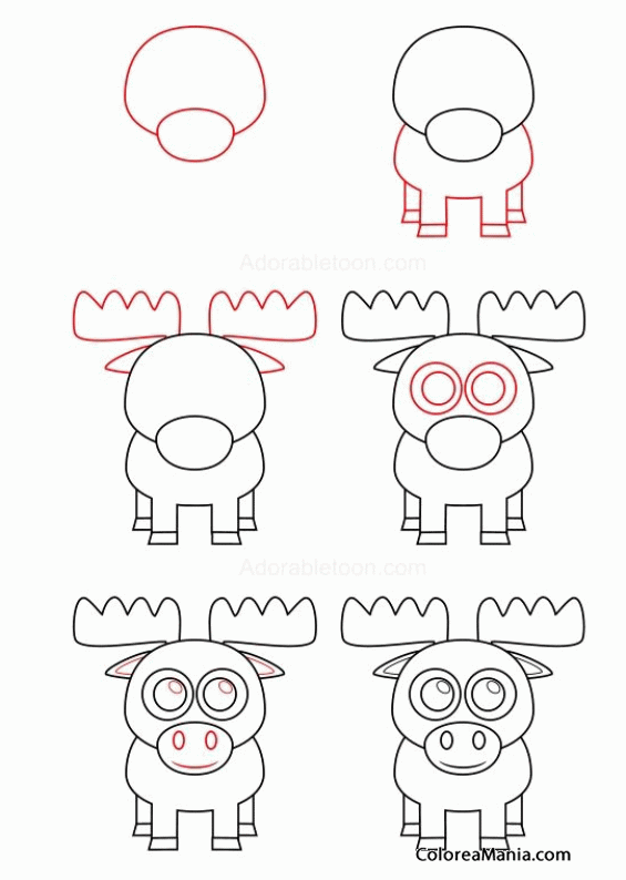 Colorear Dibujar un reno (Cómo dibujar animales), dibujo para colorear  gratis
