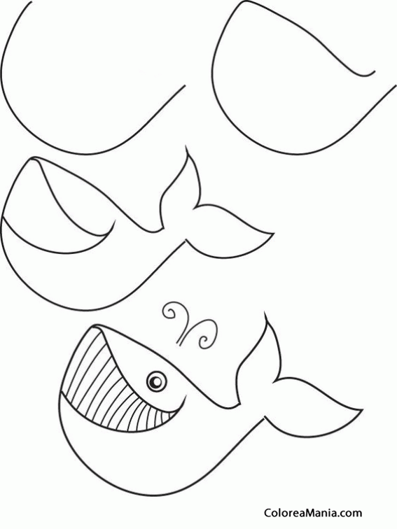 Colorear Dibujar ballena sonriente (Como dibujar animales marinos), dibujo  para colorear gratis