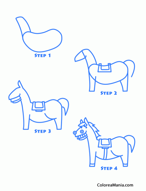 Colorear Steps of How to Draw Cartoon Horse