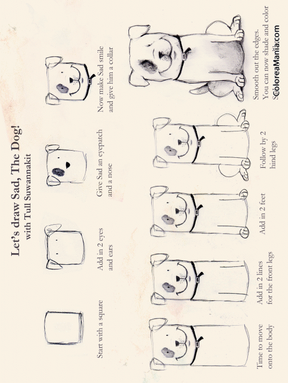 Colorear Como dibujar el perro Sad (Como dibujar un perro), dibujo para  colorear gratis