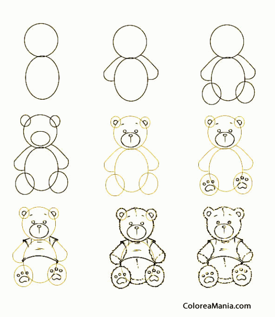 Colorear Como dibujar un osito (Como dibujar un oso), dibujo para colorear  gratis