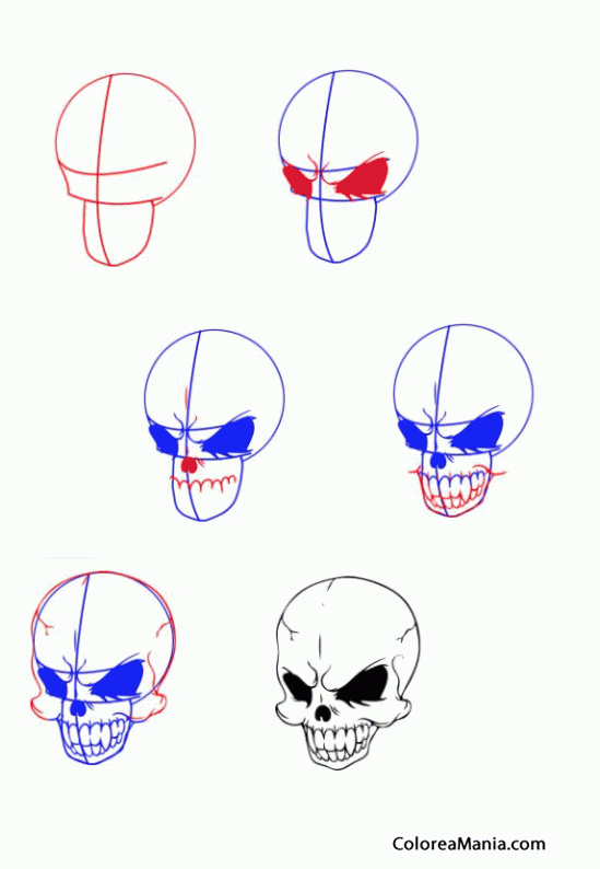 Colorear Como dibujar calavera sonriente