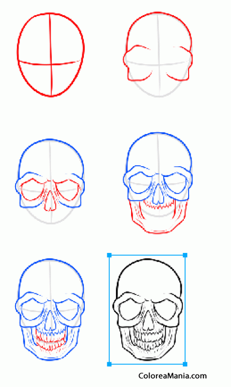 Colorear Como dibujar calavera de ojos grandes