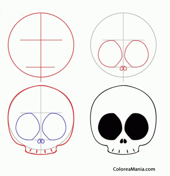 Colorear Como dibujar 1 calavera en 4 pasos