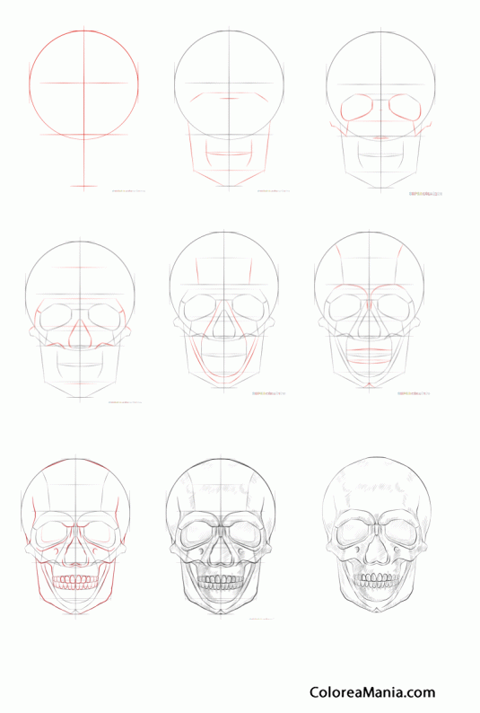 Colorear Como dibujar una calavera de cara