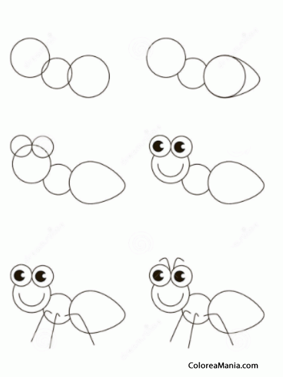 Colorear Dibujar una hormiga en seis pasos (Como dibujar una hormiga), dibujo para colorear gratis