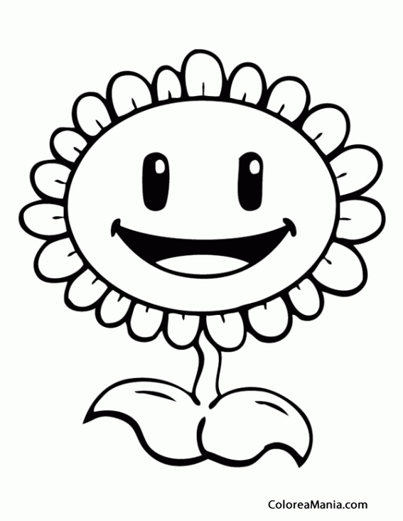 Colorear Girasol de Plantas vs Zombies (Plants vs Zombies), dibujo para  colorear gratis